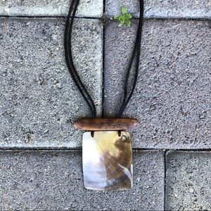 Vintage. Square Abalone Pendant and Wood Necklace